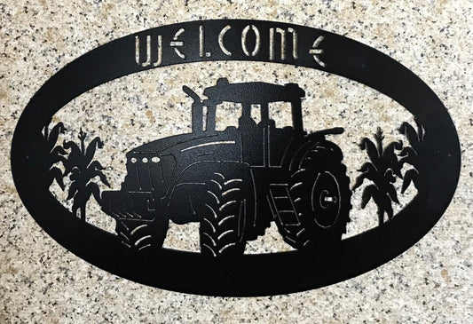 "Welcome" Sign w/ Tractor Metal Wall Art